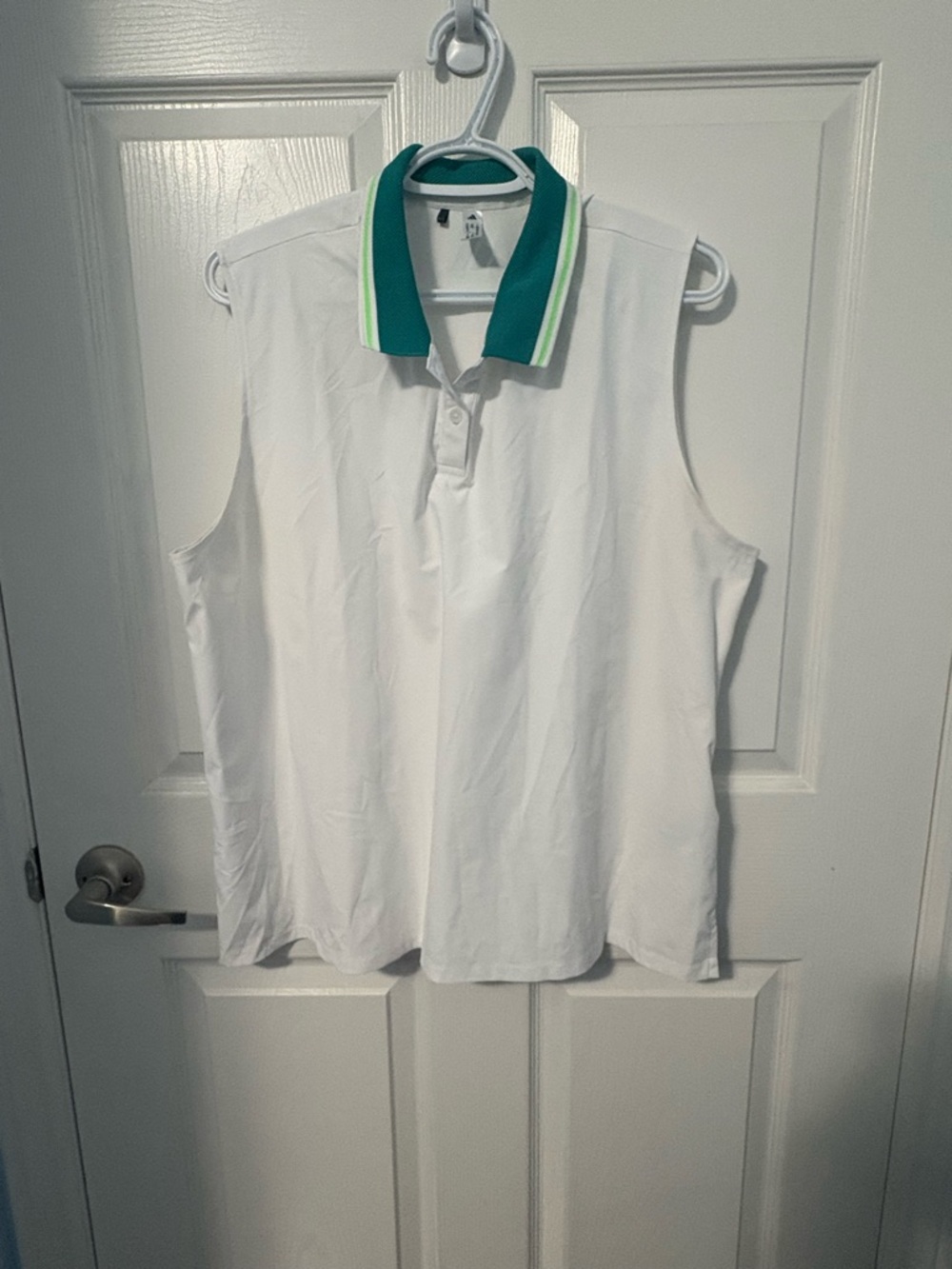 adidas White Sleeveless Polo with Teal and Lime Trim | EUC | Size 2XL